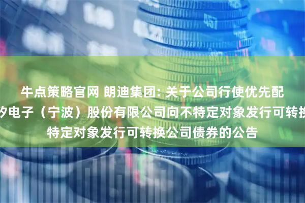 牛点策略官网 朗迪集团: 关于公司行使优先配售权参与认购甬矽电子（宁波）股份有限公司向不特定对象发行可转换公司债券的公告