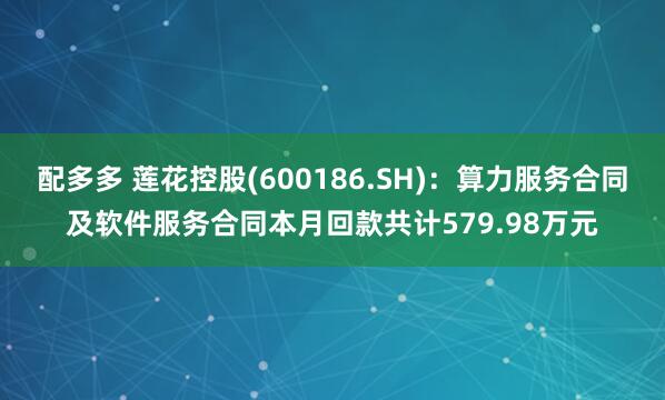 配多多 莲花控股(600186.SH):算力服务合同及软件服务合同本月回款共计579.98万元